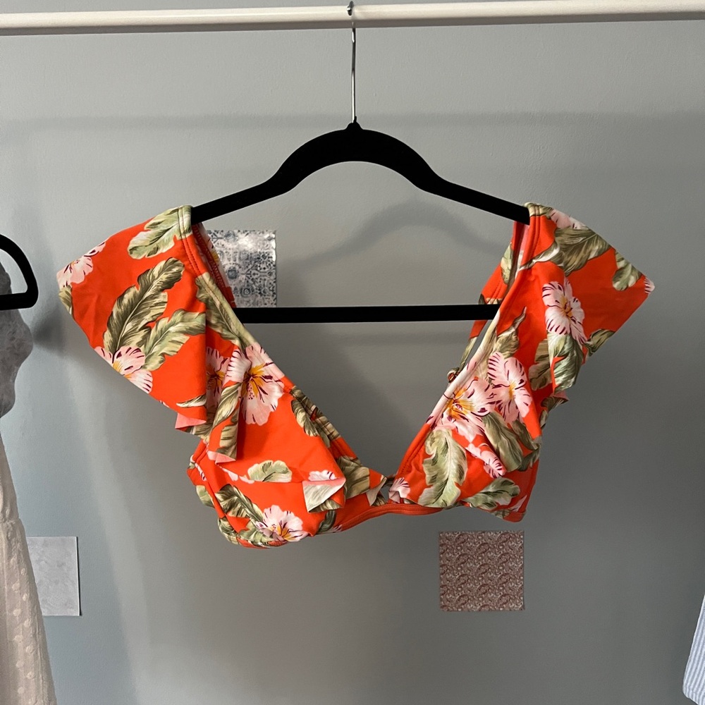 Tropical ruffle triangle bikini top